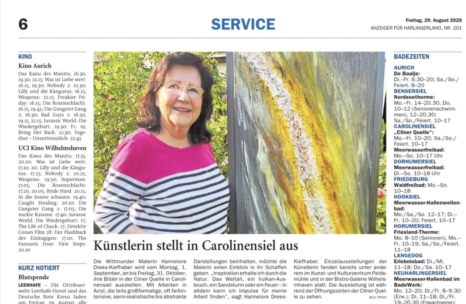 Hannelore Drees-Kiefhaber - Acrylmalerei von der Nordseeküste -Nachrichtenartikel